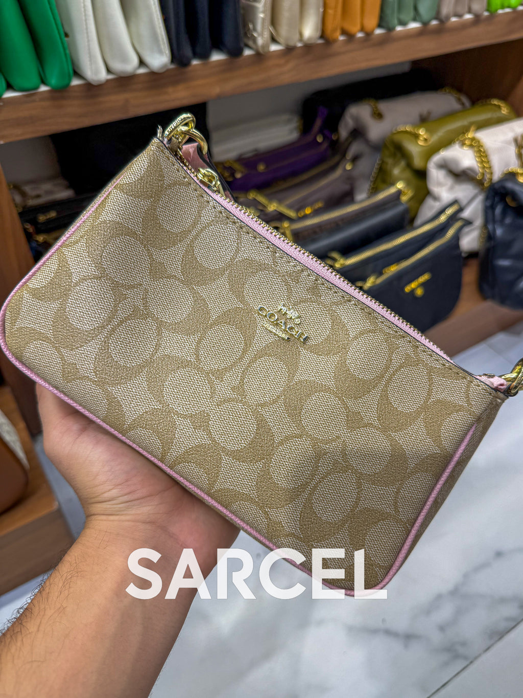 Sac Bandoulière Coach Rose taupe – Confectionné En Toile & Finitions Haute Qualité CH-1002