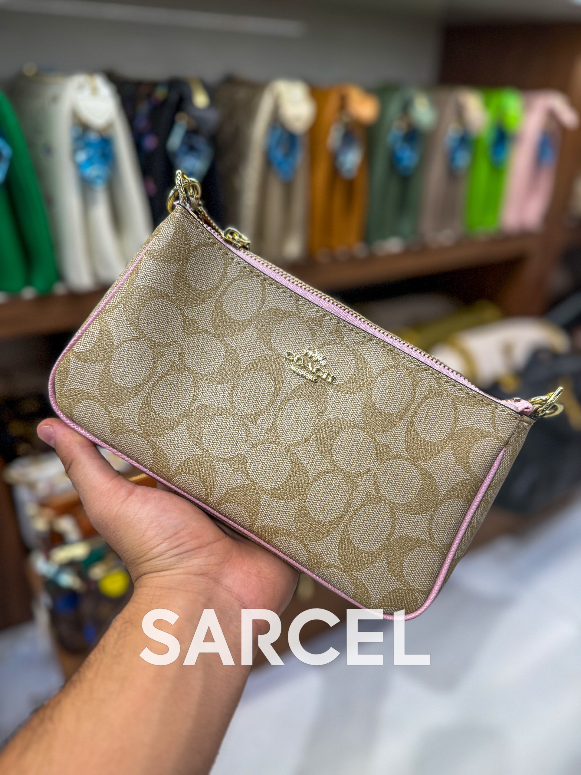 Sac Bandoulière Coach Rose taupe – Confectionné En Toile & Finitions Haute Qualité CH-1002