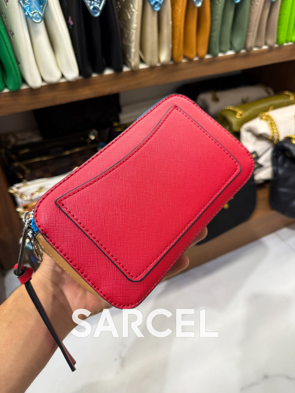 Sac Bandoulière Karl Bleu Cobalt & Rouge Impérial – 100% Cuir Véritable & Finitions Haute Qualité KL-1003