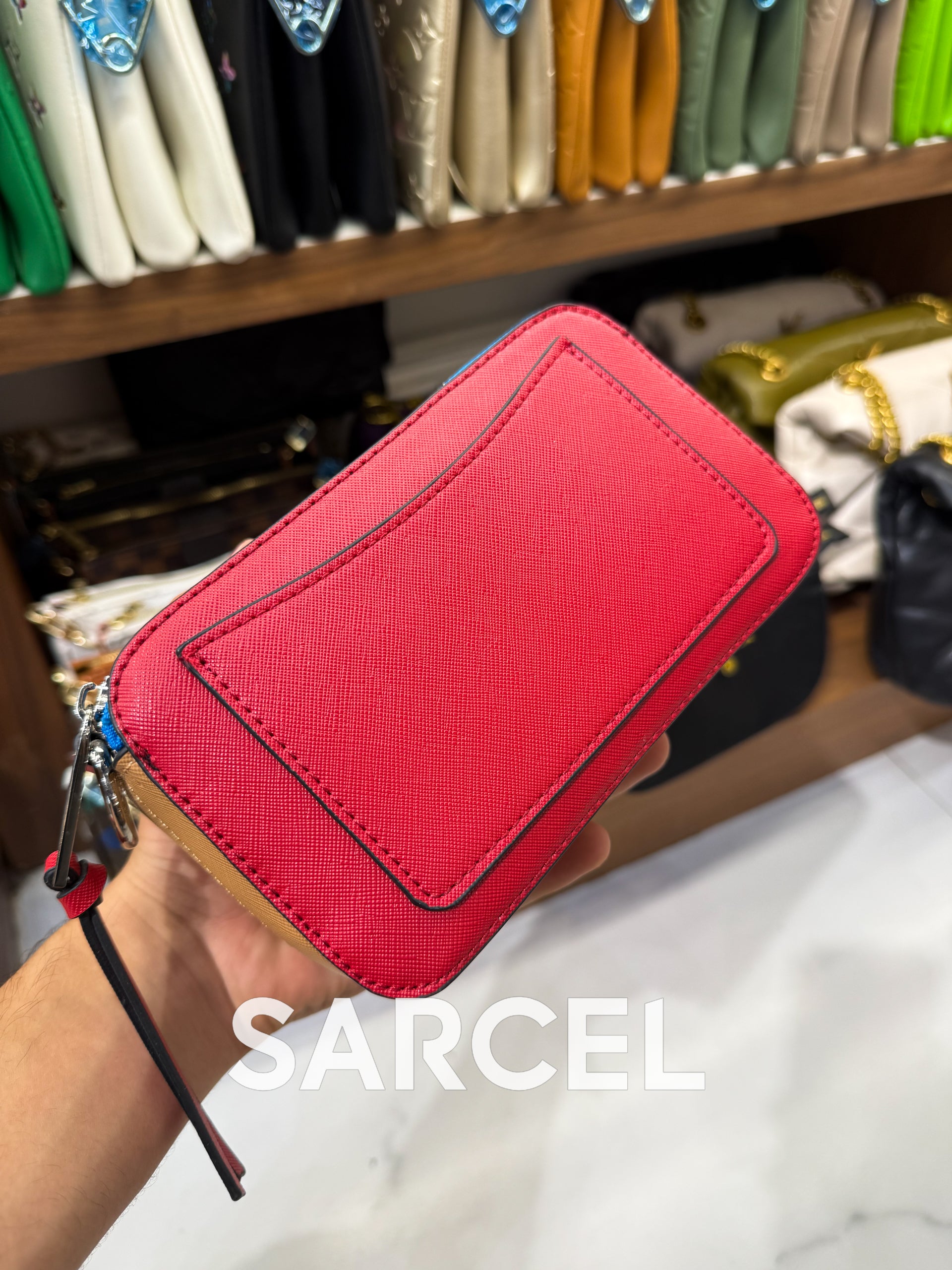 Sac Bandoulière Karl Bleu Cobalt & Rouge Impérial – 100% Cuir Véritable & Finitions Haute Qualité KL-1003