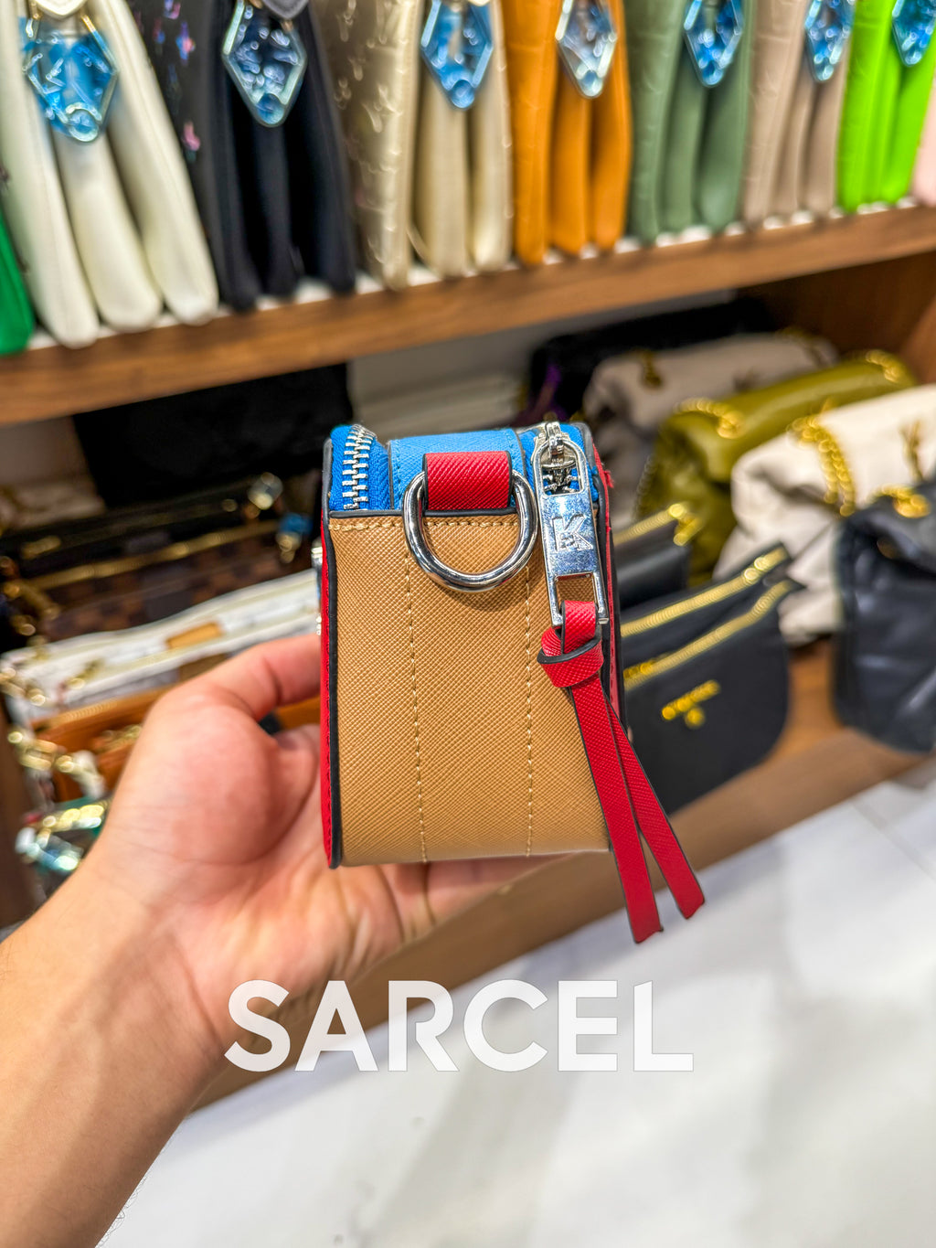 Sac Bandoulière Karl Bleu Cobalt & Rouge Impérial – 100% Cuir Véritable & Finitions Haute Qualité KL-1003