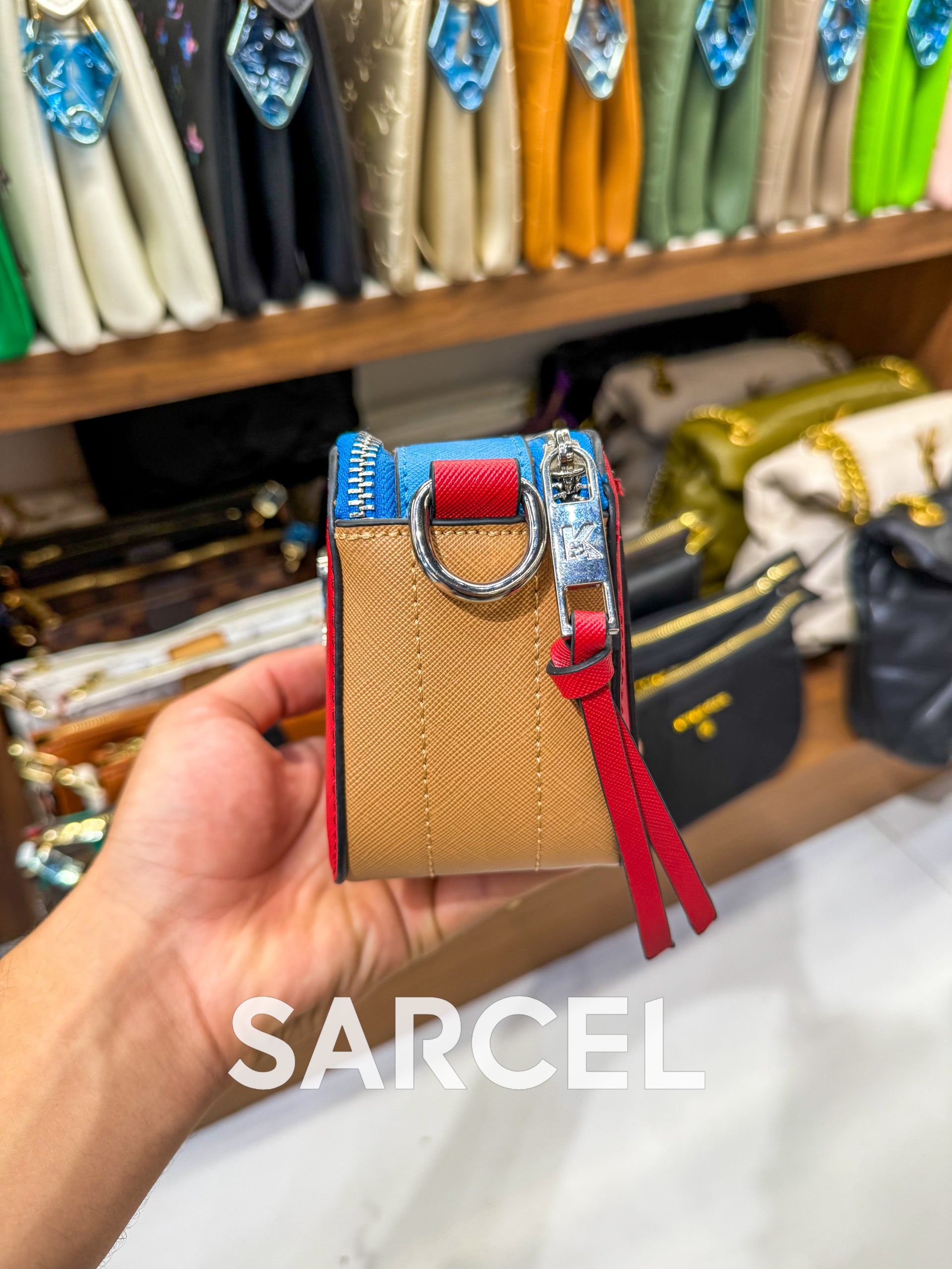 Sac Bandoulière Karl Bleu Cobalt & Rouge Impérial – 100% Cuir Véritable & Finitions Haute Qualité KL-1003