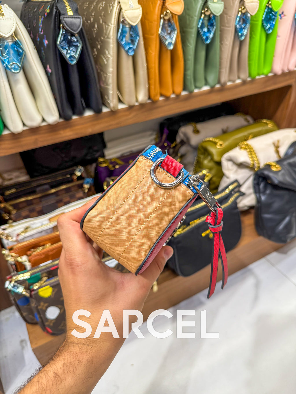 Sac Bandoulière Karl Bleu Cobalt & Rouge Impérial – 100% Cuir Véritable & Finitions Haute Qualité KL-1003